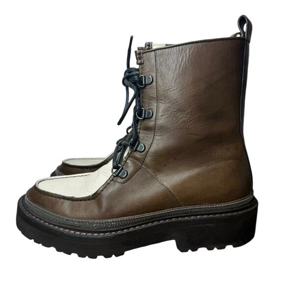 Brunello Cucinelli Leather Lace Up Combat Boots Size 36.5 or US 6.5 - Picture 3 of 12